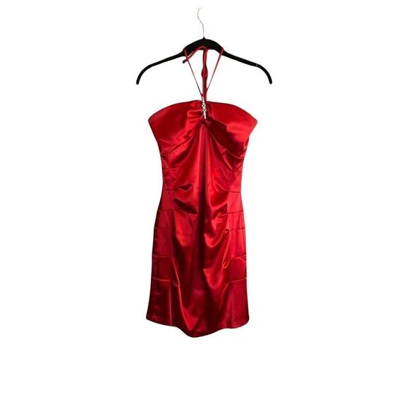 B. Darlin  juniors red satin halter style dress size 13/14 - Picture 1 of 6